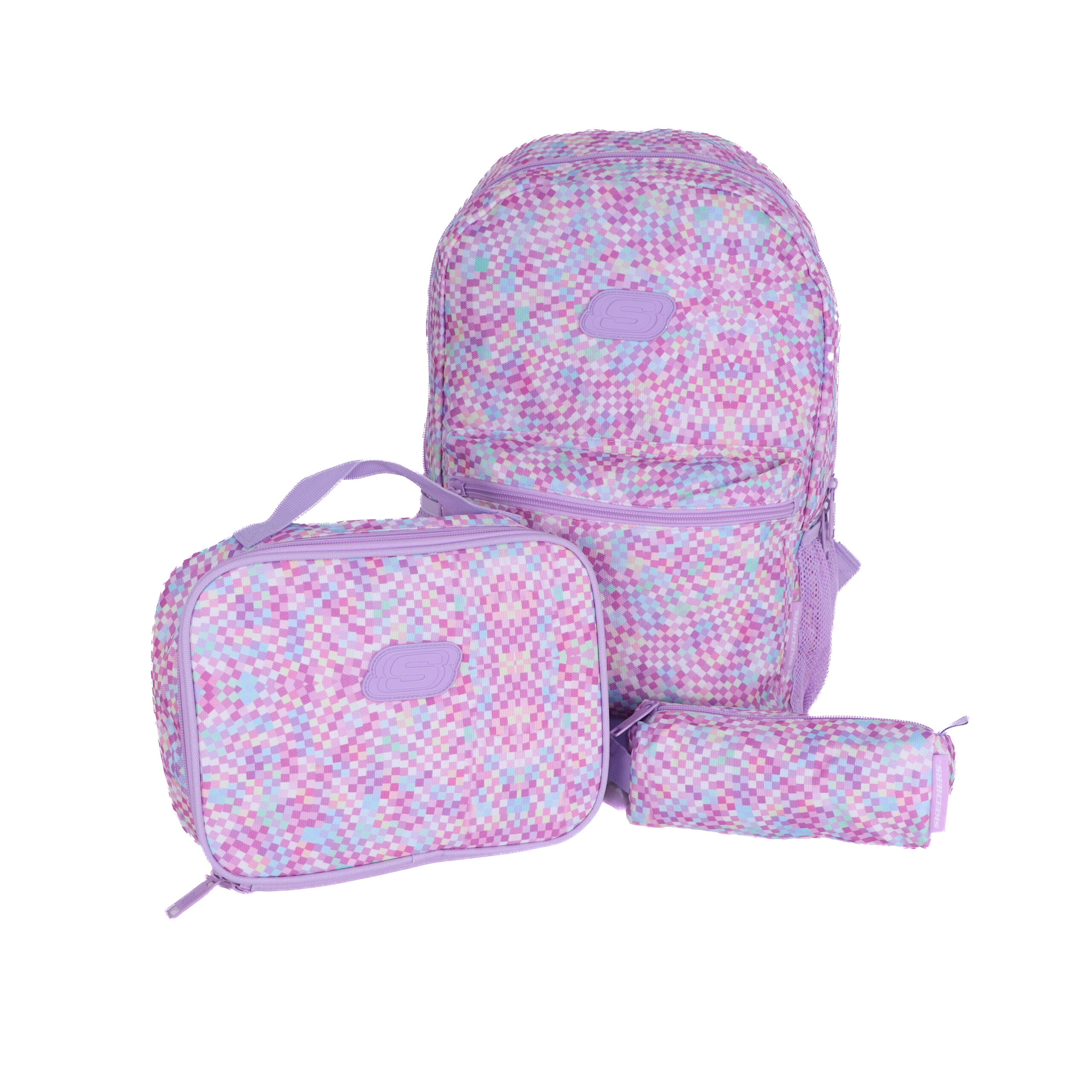 SET MOCHILA + LONCHERA + LAPICERA SKECHERS LILA